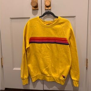 Yellow Aviator Nation Sweatshirt with Multicolor Stripes